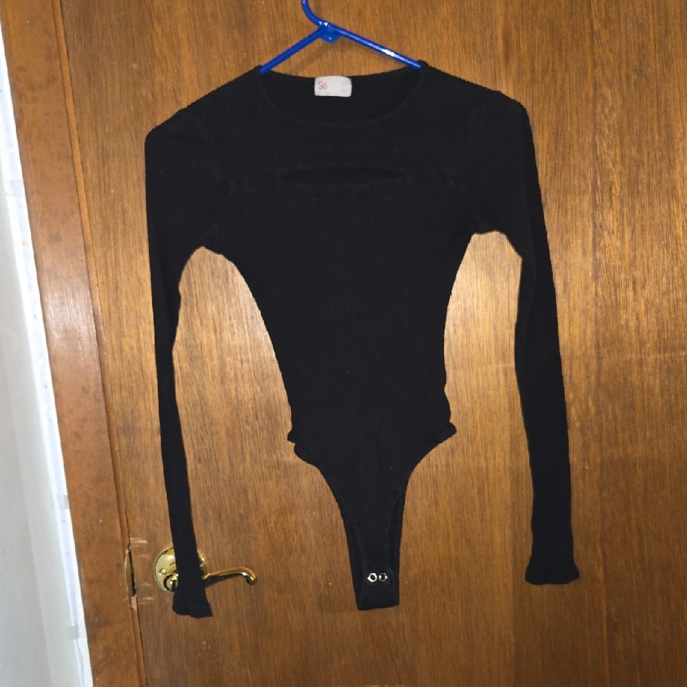 Black Bodysuit One Piece with Classic Design And Chest Cut Out